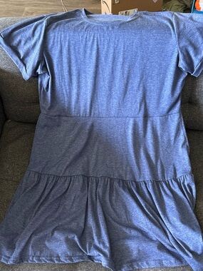 Amazon Blue Short Sleeve Tiered Mini Dress